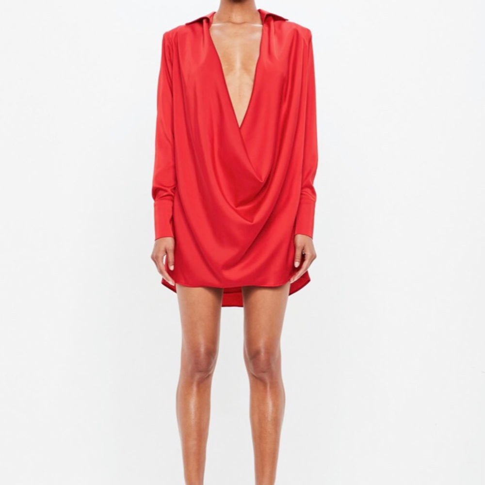 peace + love red satin cowl neck mini dress